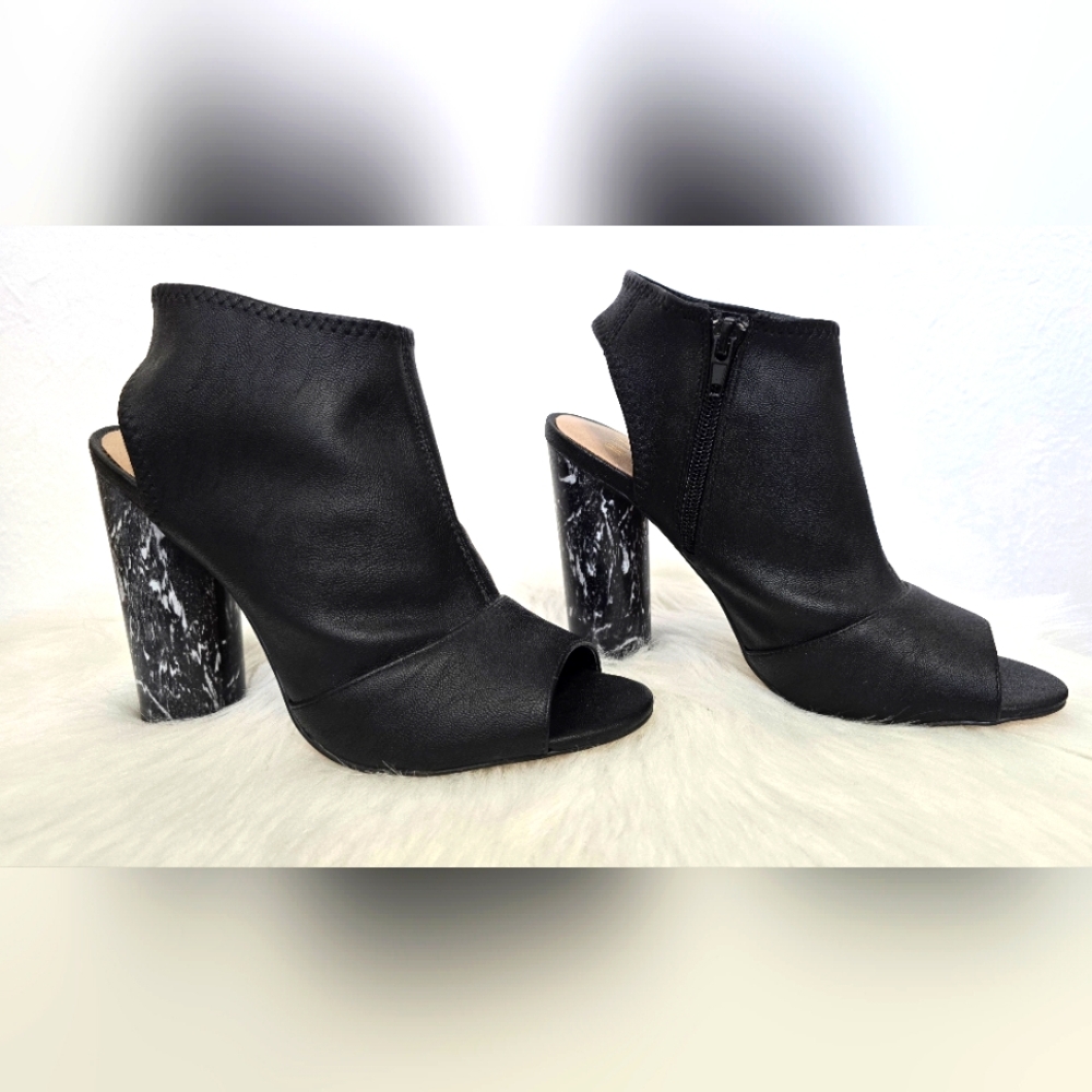 Mix No.6 Open Toe Slingback Black Ankle Boots with Block Heel